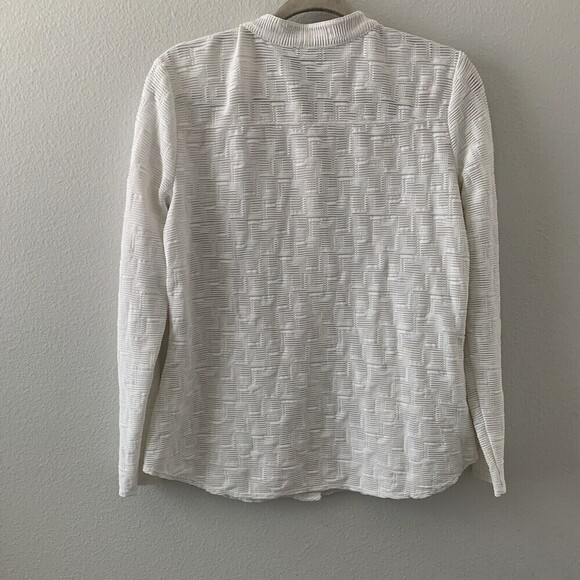 W by WORTH Womens Size Medium White Textured Stretch Button Up Blouse - Picture 3 of 6